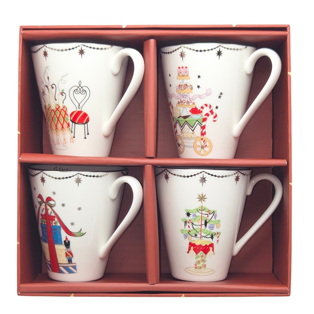 Vintage 2001 Lenox Merry & Bright A Time For Christmas Mug Set of 4 Original Box
